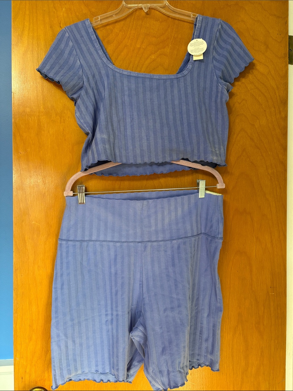 NWT aerie blue Ribbed Bike Shorts Set